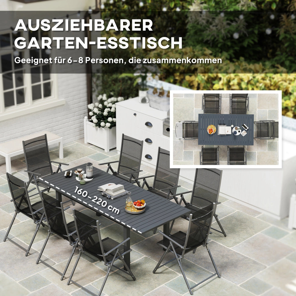 Tavolo da giardino allungato in alluminio 160/220x90 cm tavolo da balcone impermeabile; tavolo buffet antiscivolo; tavolo da campeggio per 6-8 persone; tavolo da pranzo esterno per giardino; balcone patio grigio