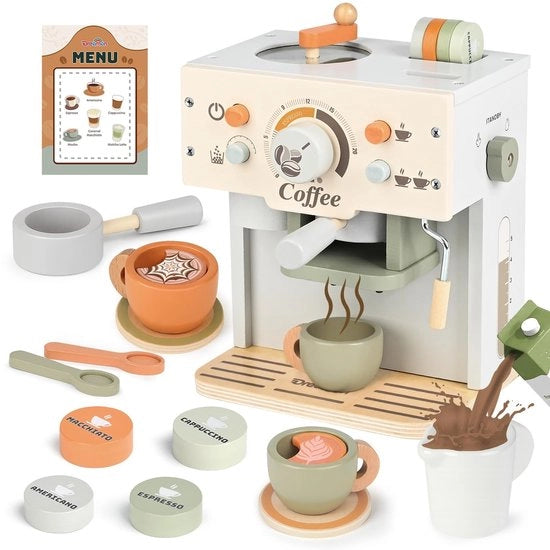 Caffètteria in legno per bambini - Set di accessori da cucina - Giocattolo per bambini - Giocattolo per la preparazione del caffè - Materiale ecosostenibile