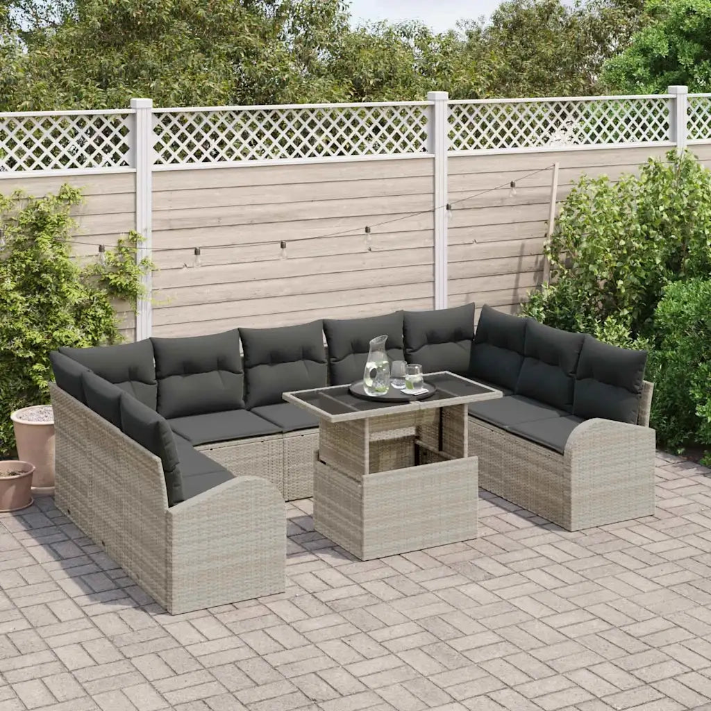 Set Divano da Giardino 10 pcs Grigio chiaro Poly Rattan 3357445