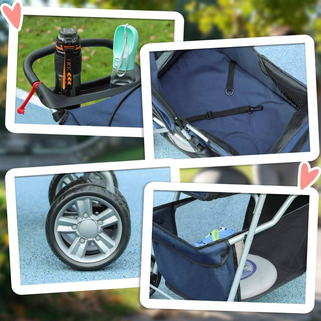 Carrello per Cani con Cestino, Portabicchieri e Ruote ¨C Minimal ¨C 75x45x97 cm Blu