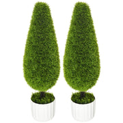 Set 2 Piante Cipresso Artificiali H90 Cm con Vaso Ø12x16 cm Verde e Bianco