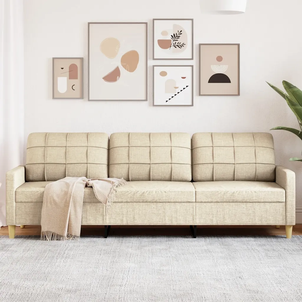 Divano a 3 Posti Crema 210 cm in Tessuto 4007416