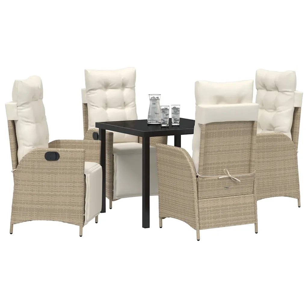 Set da Pranzo per Giardino con cuscino 5 pcs Beige polyrattan