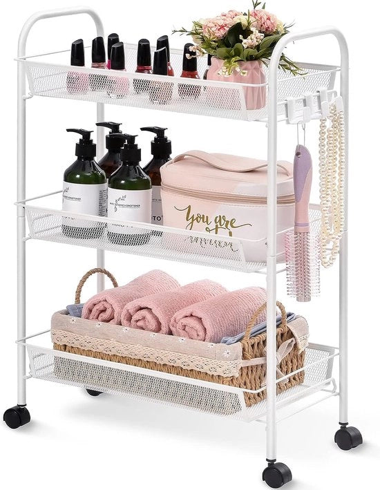Carrello Cucina a 3 Livelli, Carrello Sottobusto, Carrello per Servire, Carrello Cucina su Ruote, Cassetto nella Scheda, Scheda Cucina, Scheda Bagno, Carrello di Servizio con Grande Capacità per la Cucina.