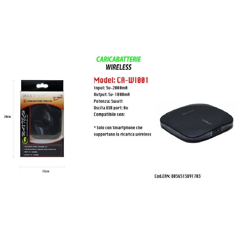Trade Shop - Caricatore Wifi Wireless Ricarica Portatile Smartphone 5v-2000ma Maxtech Ca-wi001 -