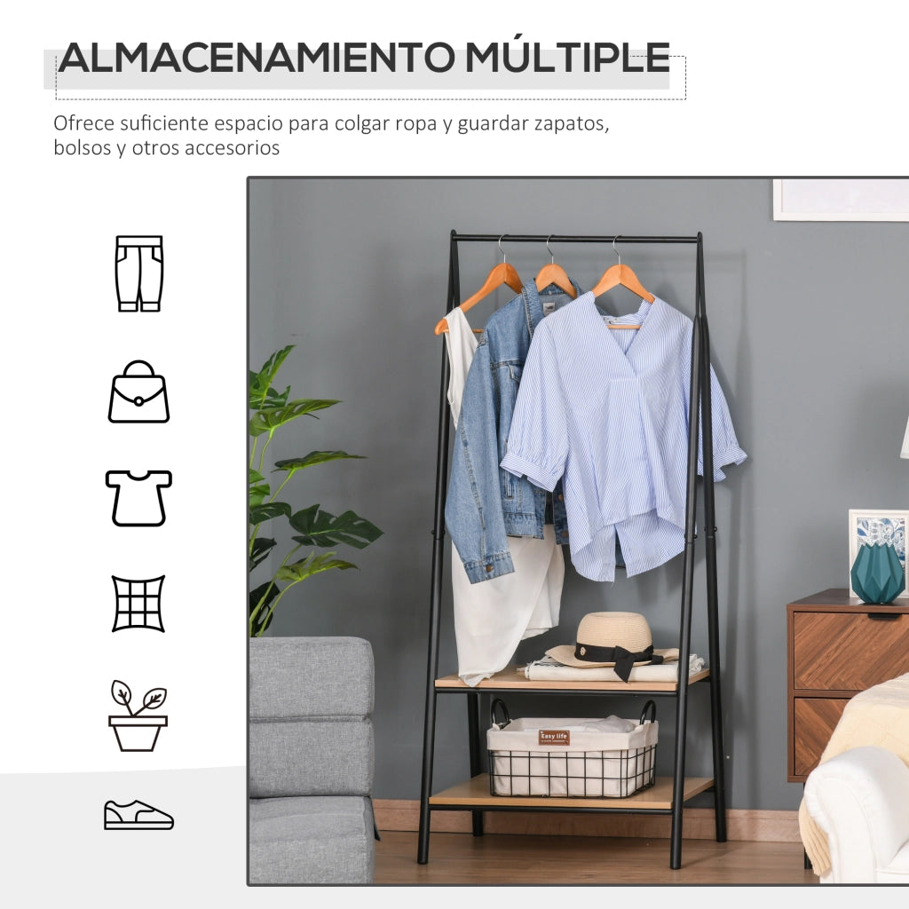 Appendiabiti con scaffali e barra ¨C Minimal ¨C Nero 64x42,5x149cm