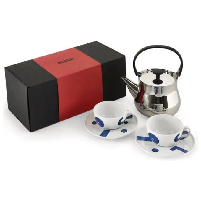 Alessi set regalo te', bollitore Cha 90 cl con filtro, 2 tazze Itsumo, acciaio inox e porcellana, design Naoto Fukasawa