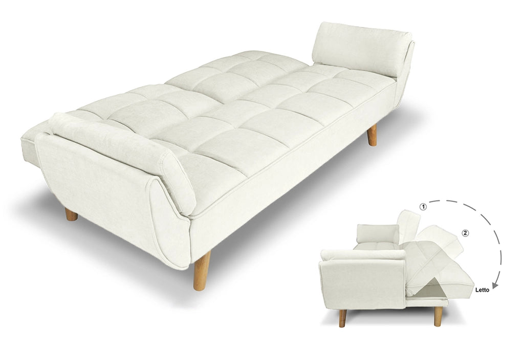 Divano letto clic clac in tessuto vellutato avorio piede legno - divano 3 posti - Ambra - DL-AM48FBC