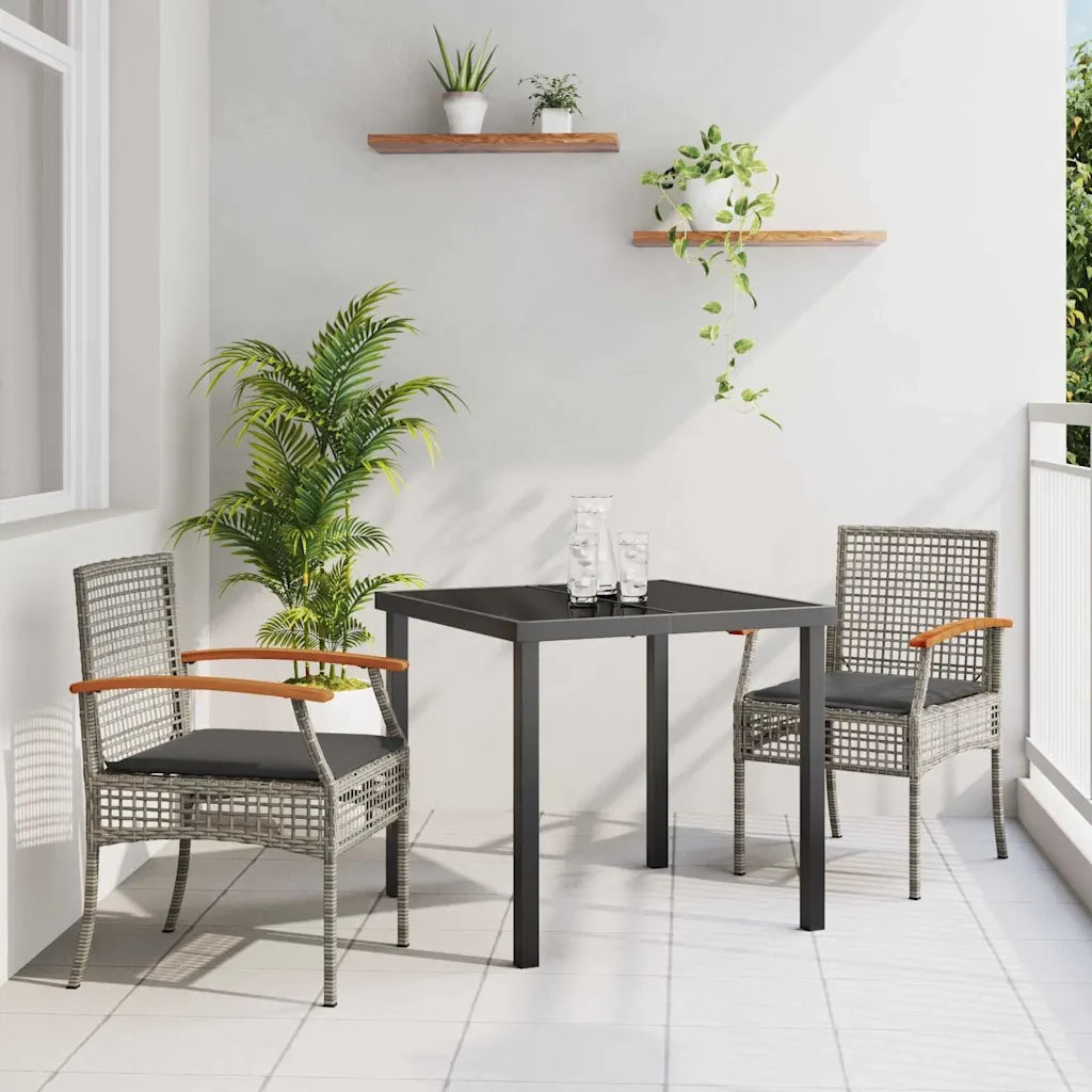 Set da Pranzo per Giardino 3 pcs Grigio polyrattan