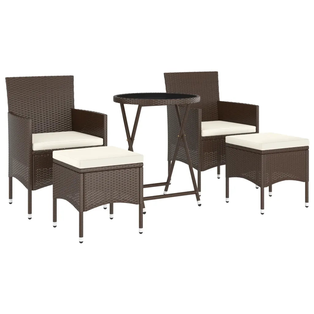 Set Bistrot Giardino 5 pz Polyrattan e Vetro Temperato Marrone