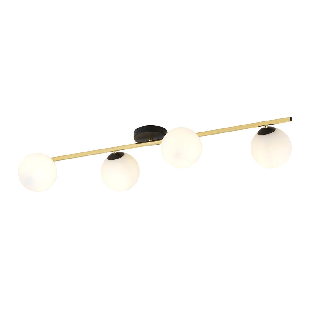 Plafoniera Contemporanea 4 Luci Eracle In Acciaio Oro/Nero E Sfere Vetro Bianco