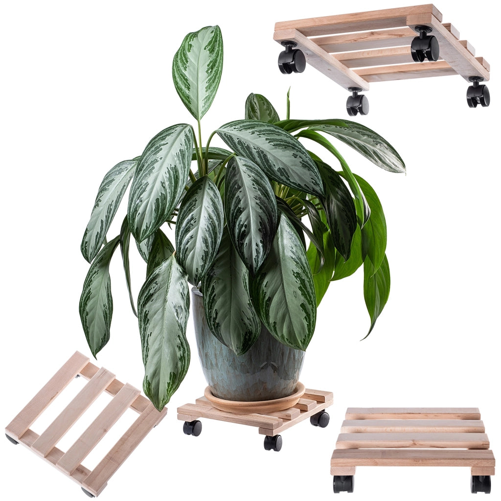 Supporto per vaso da fiori KADAX, fioriera in legno su ruote, piattaforma quadrata 30 cm