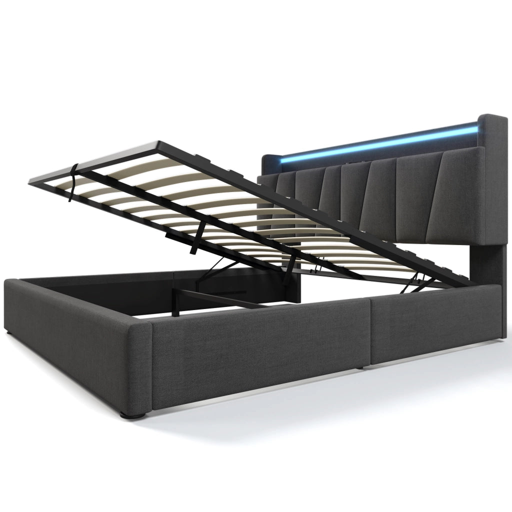 Letto doppio imbottito; 160x200cm; con testiera USB e LED; grigio