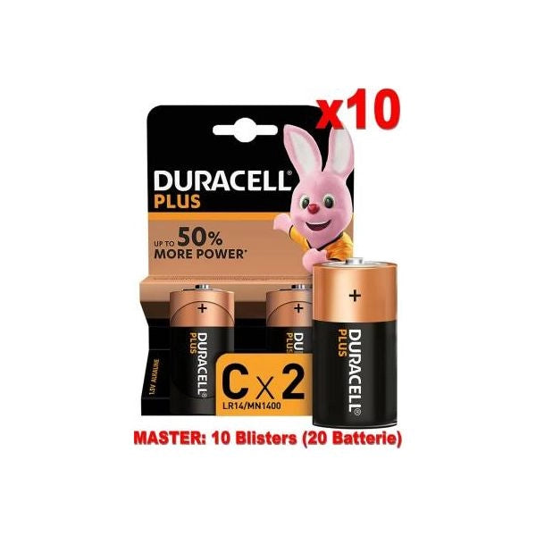 (10 confezioni) duracell plus batterie 2pz mezza torcia lr14 mn1400 c - LR14/MN1400