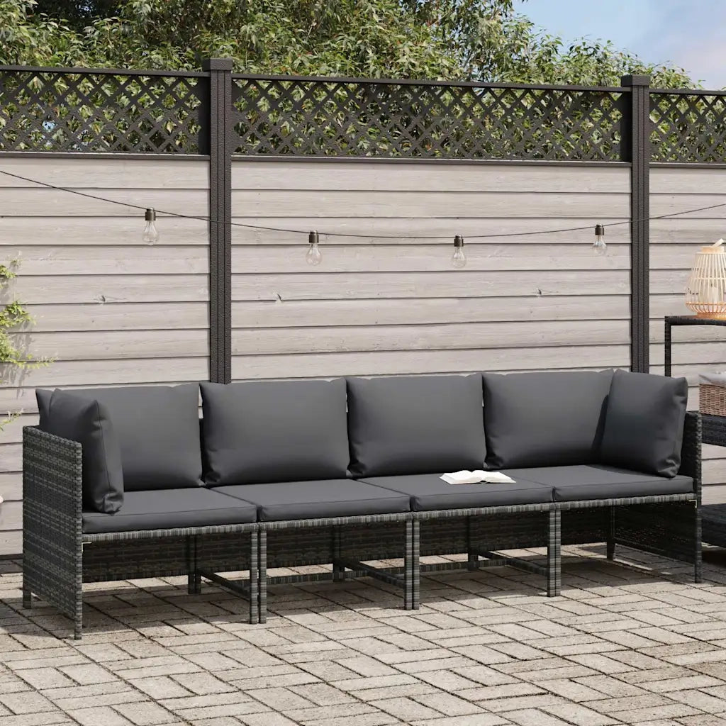 Divano da Giardino a 4 Posti con Cuscini in Polyrattan Grigio