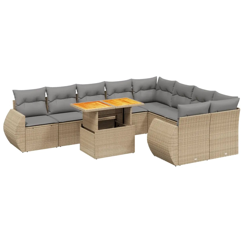 Set Divano da Giardino 10 pz con Cuscini Beige in Polyrattan