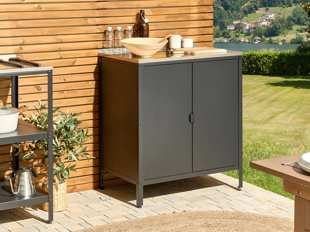 Armadietto da giardino in acciaio inox di colore nero con 2 ante giardino cucina esterno