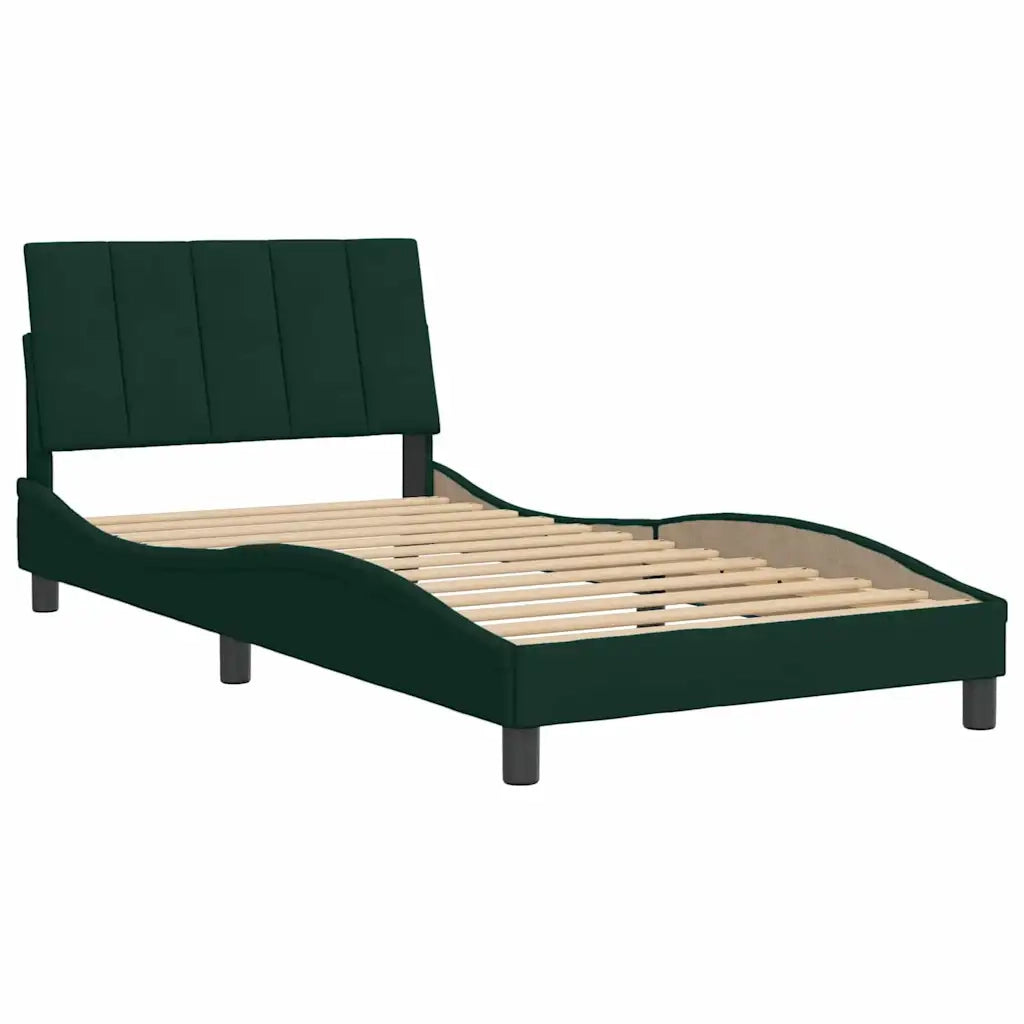 Letto singolo | Letto per adulti | Giroletto senza Materasso Hanko Verde Scuro 100x200 cm in Velluto