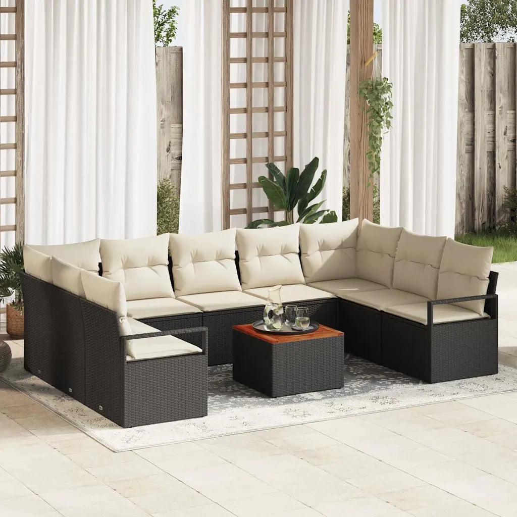 Set Divano da Giardino con cuscino 10 pcs Nero polyrattan