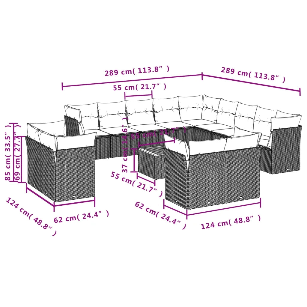 Set Divani da Giardino 14pz con Cuscini in Polyrattan Nero 3256286