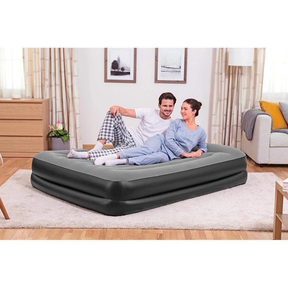 Trade Shop - Materasso Floccato Matrimoniale Airbed Nero/grigio Gonfiabile Pompa Integrata 67403 -