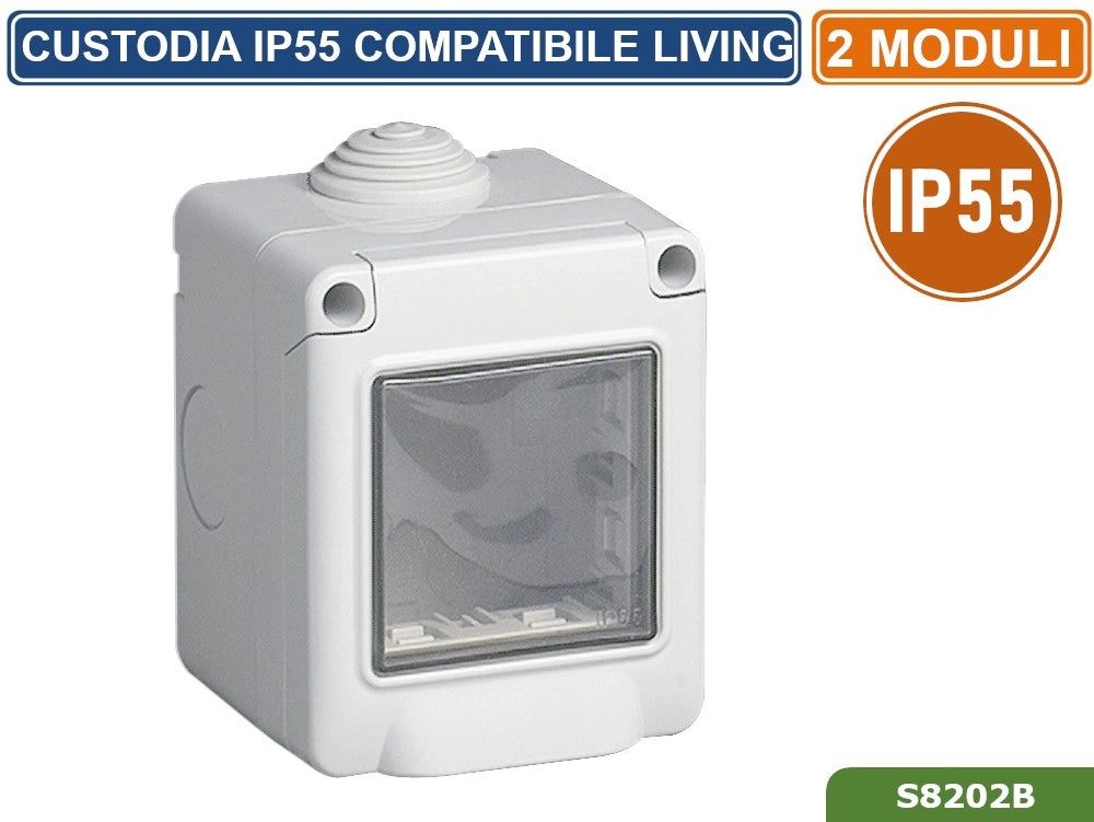 CUSTODIA CONTENITORE DA PARETE IDROBOX 2 MODULI IP55 COMPATIBILE SERIE BTICINO LIVING
