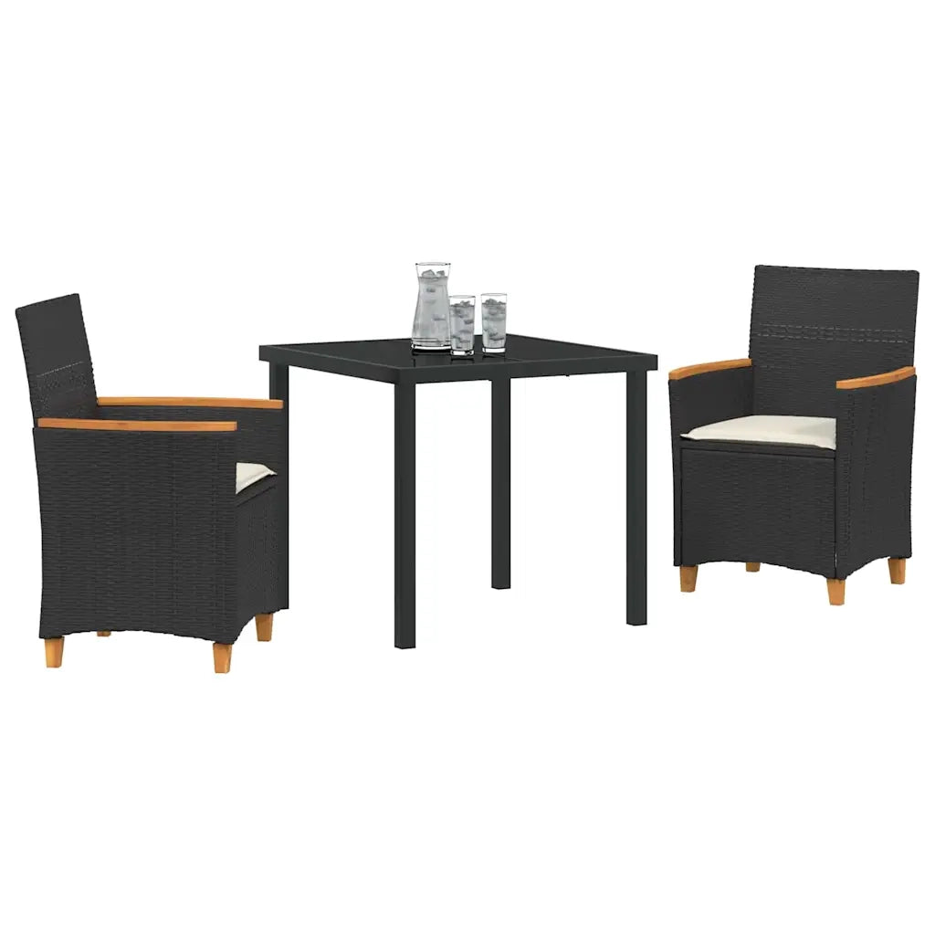 Set da Pranzo per Giardino 3 pcs Nero polyrattan