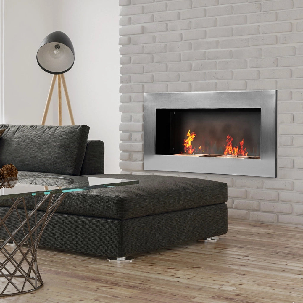 EasyComfort Camino a Bioetanolo da Parete Realizzato in Acciaio Inox con 2 Bruciatori 0.9LT 110 x 54 x 14cm