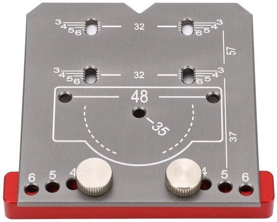 Jig per Scharniere in Alluminio - Guida per Fori a Scharniere - Regolabile - Funzione di Posizionamento 35 mm - Incluso 1 Visore di Foratura