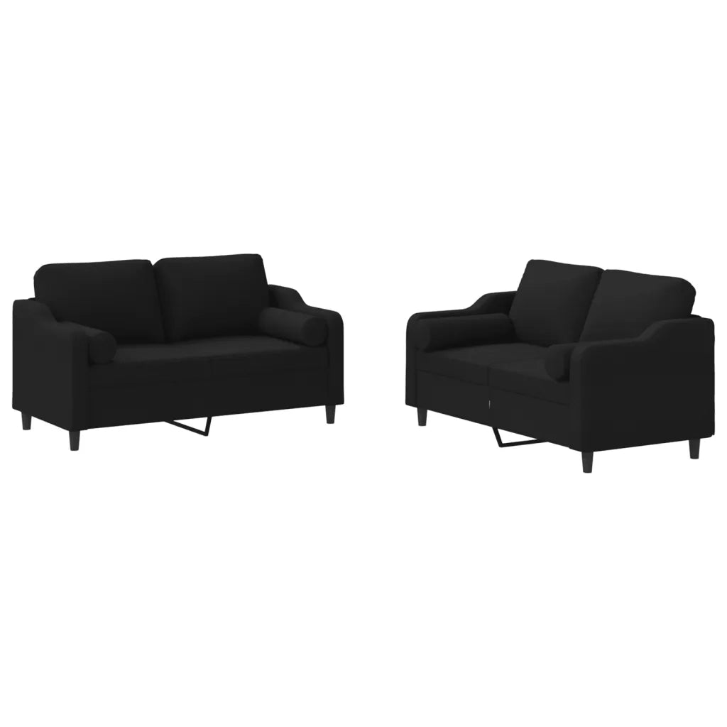 Set Divani 2 pz con Cuscini Nero in Tessuto 3201822