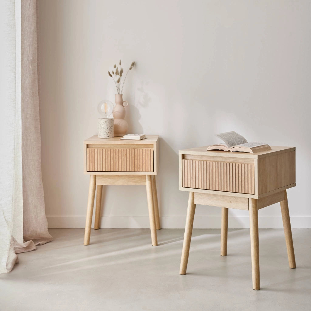 Set 2 comodini effetto legno con cassetto, marrone naturale