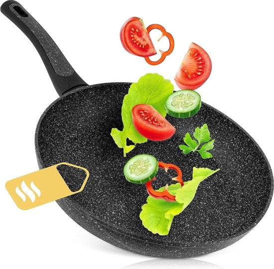 Piatto inducto rivestito, con vere particelle di pietra [Veramente resistente alle abrasioni] - padella inductiva per tutti i fornelli - padella da stufa lavastoviglie in 20 cm