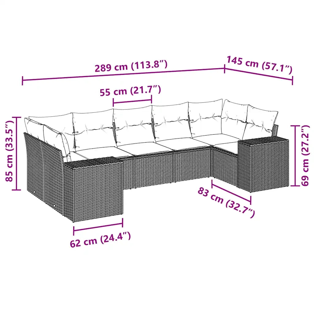 Set Divani da Giardino 7pz con Cuscini Grigio Chiaro Polyrattan 3222991