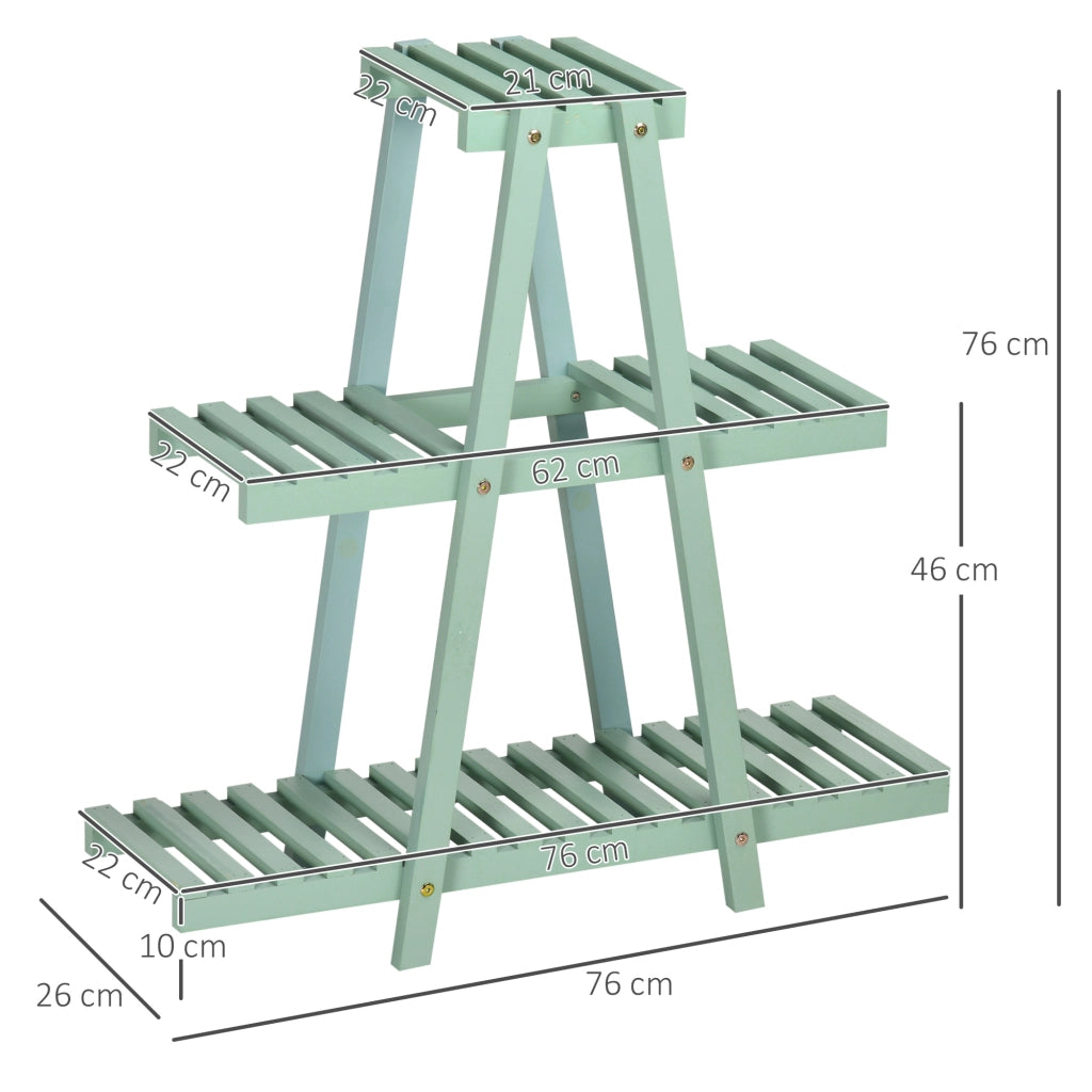 Portapiante a 3 Livelli in Legno per Interni ed Esterni ¨C Minimal ¨C Verde Chiaro 76x26x76 cm