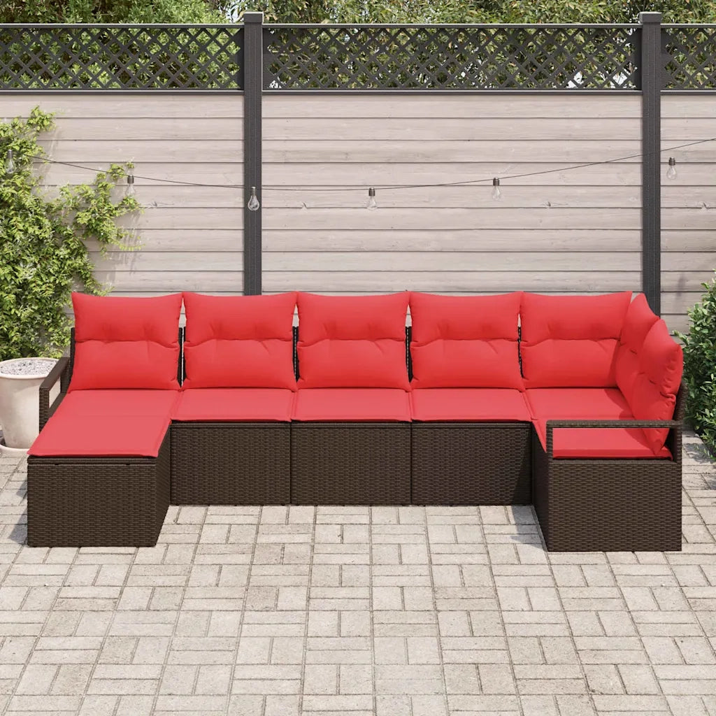 Set di divani con cuscino 7 pcs Marrone e Rosso polyrattan 3355143