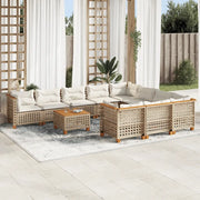 Set Divani da Giardino 11 pz con Cuscini Beige in Polyrattan
