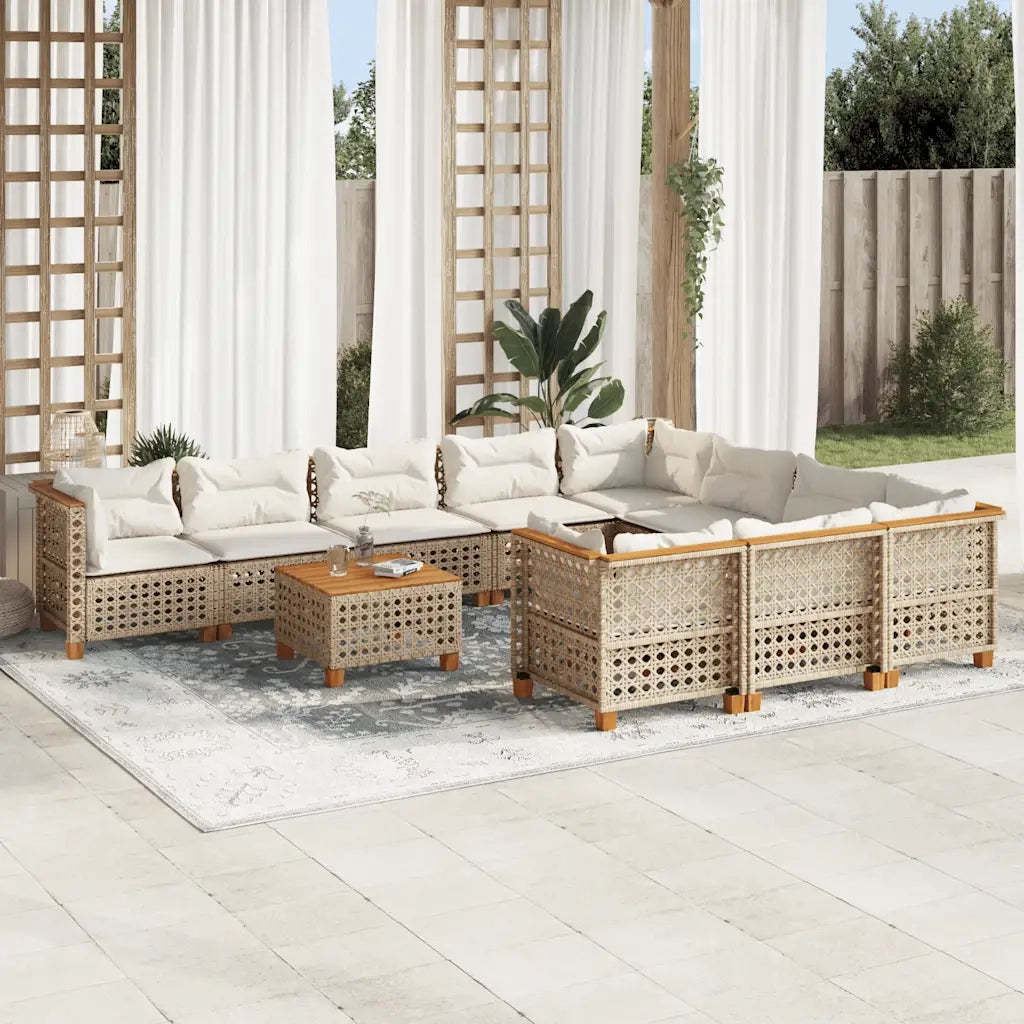 Set Divani da Giardino 11 pz con Cuscini Beige in Polyrattan