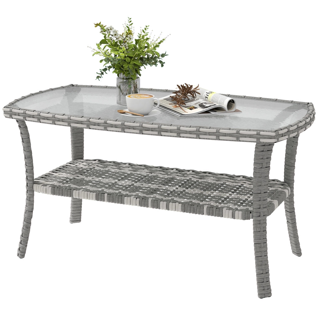 Tavolo da Giardino in Rattan con Piano in Vetro Temperato ¨C zephmum ¨C 90x50x45 cm Grigio Scuro