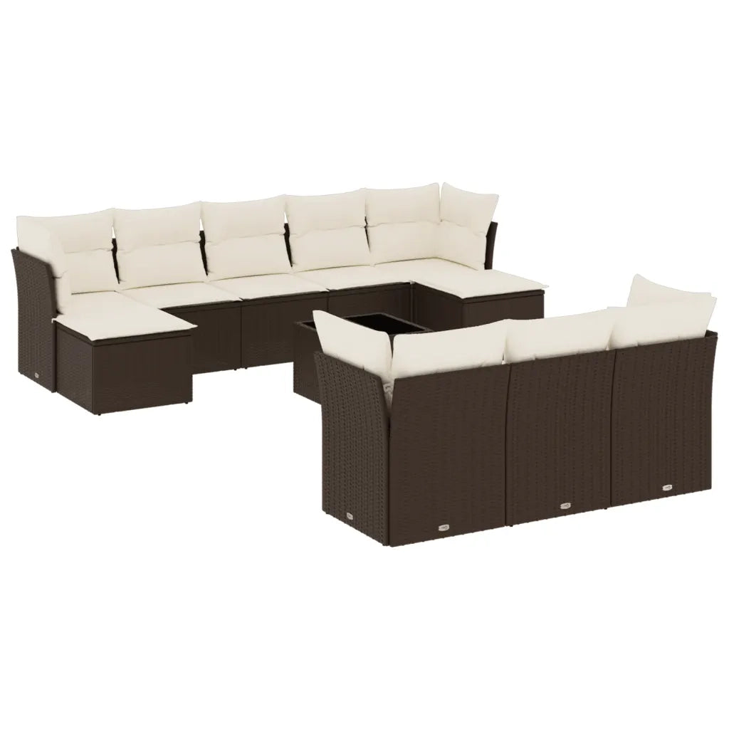 Set Divani da Giardino 11 pz con Cuscini Polyrattan Marrone 3218343