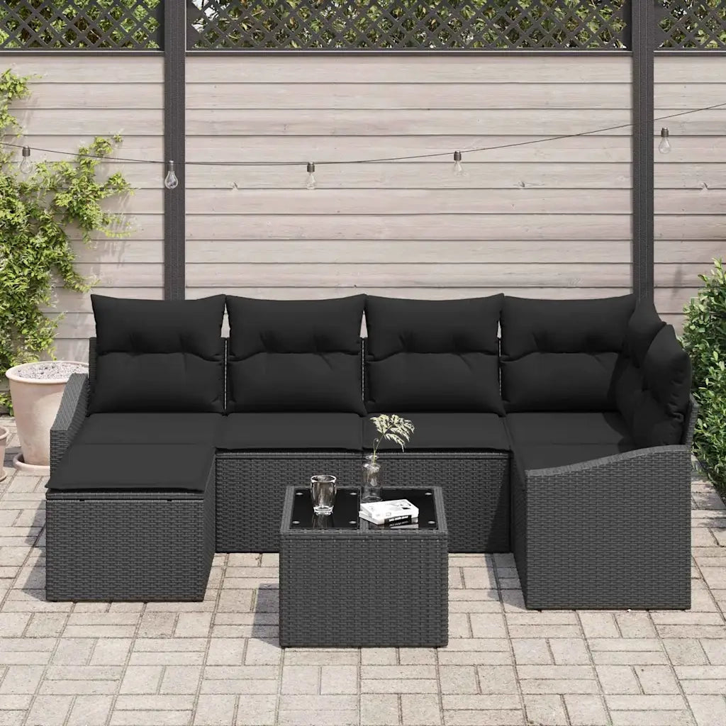 Set di divani con cuscino 7 pcs Nero polyrattan
