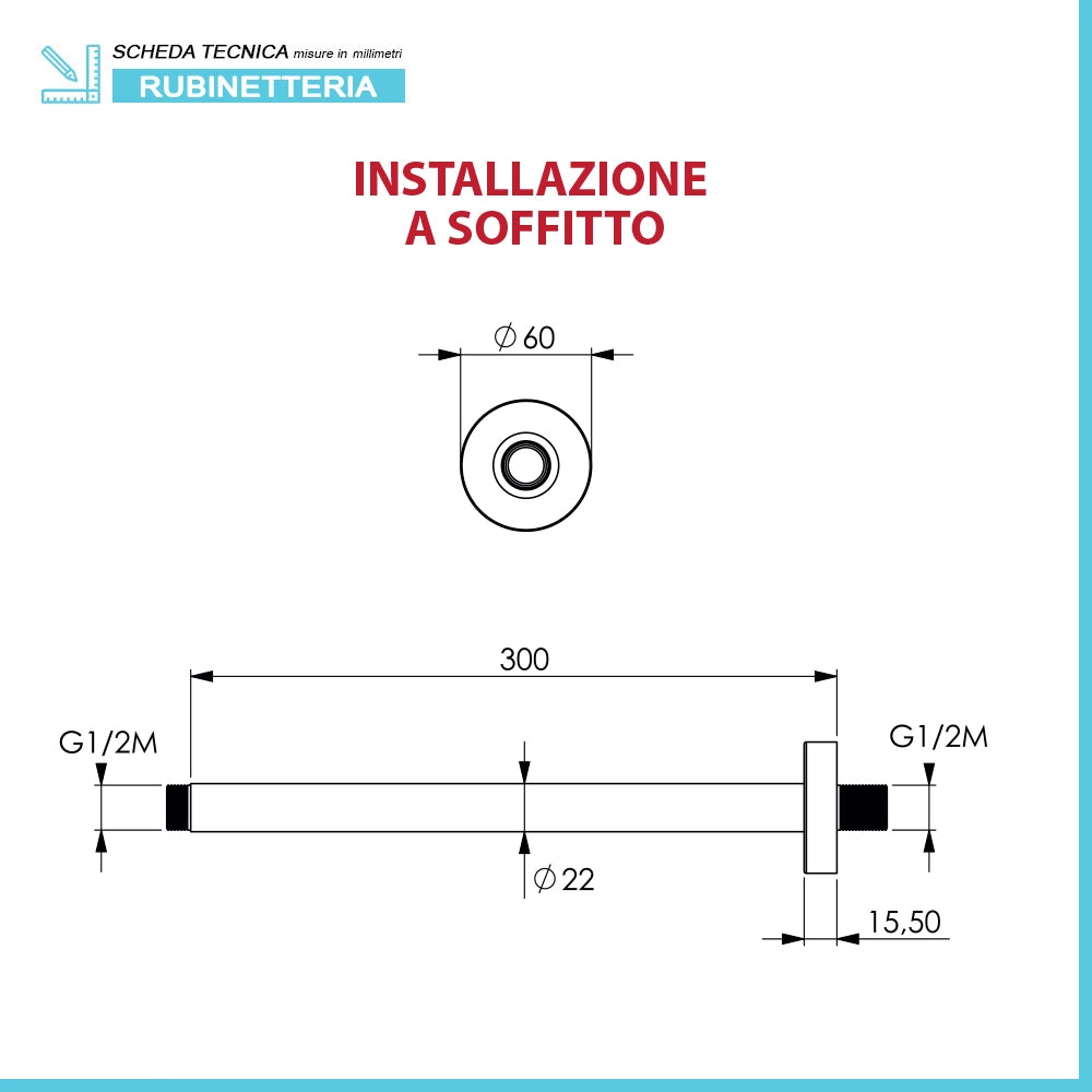 Set doccia tondo braccio verticale 30 cm e soffione 20cm cromo