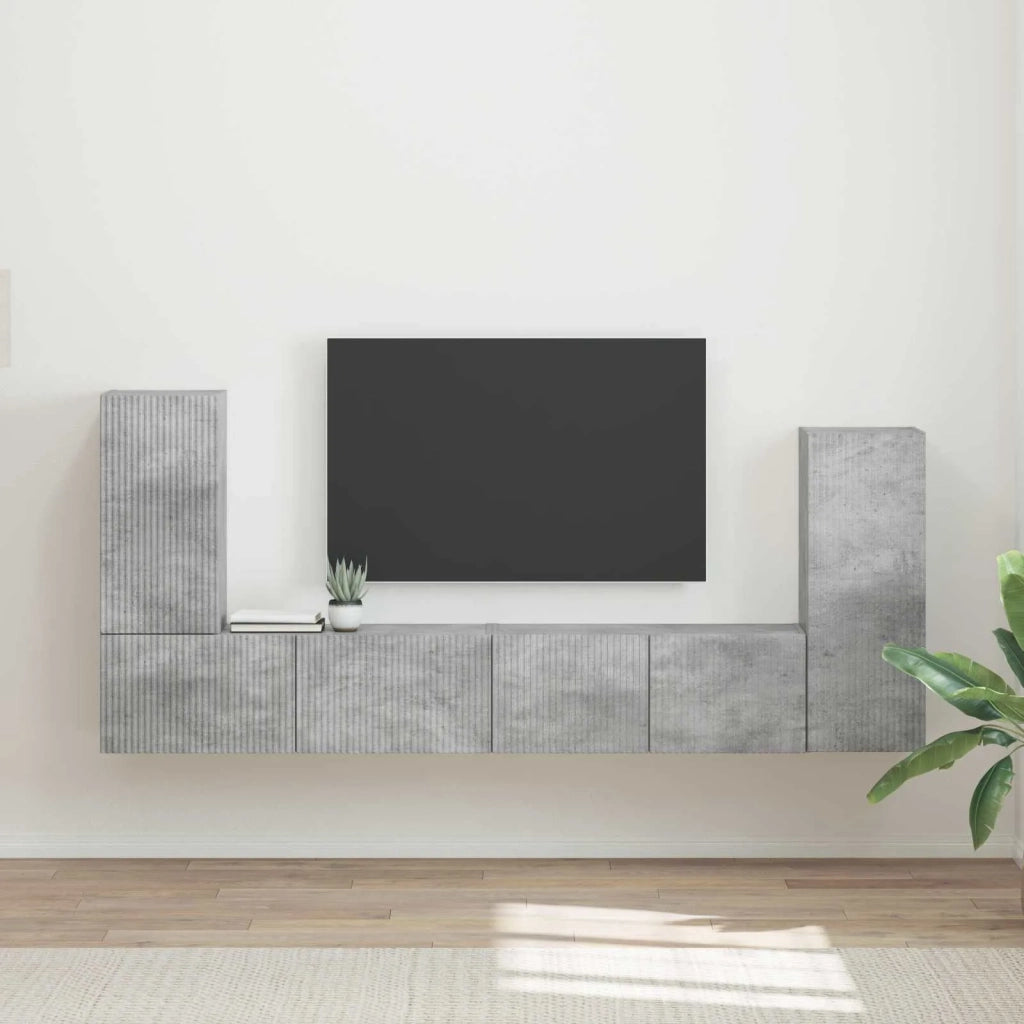 Set mobile TV 4 pcs Grigio cemento Legno multistrato 3409117