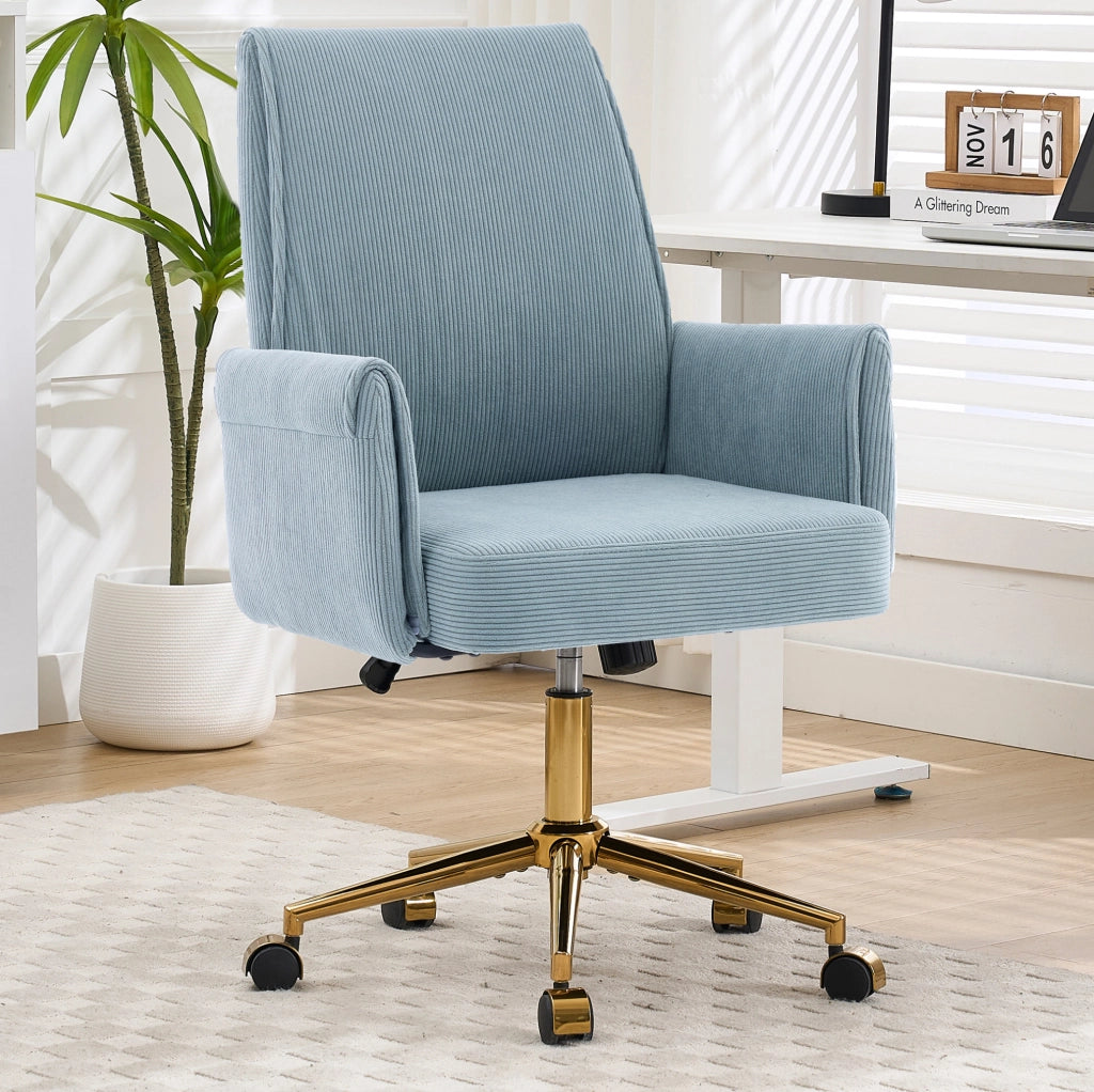 Sedia da ufficio ergonomica blu in velluto a coste