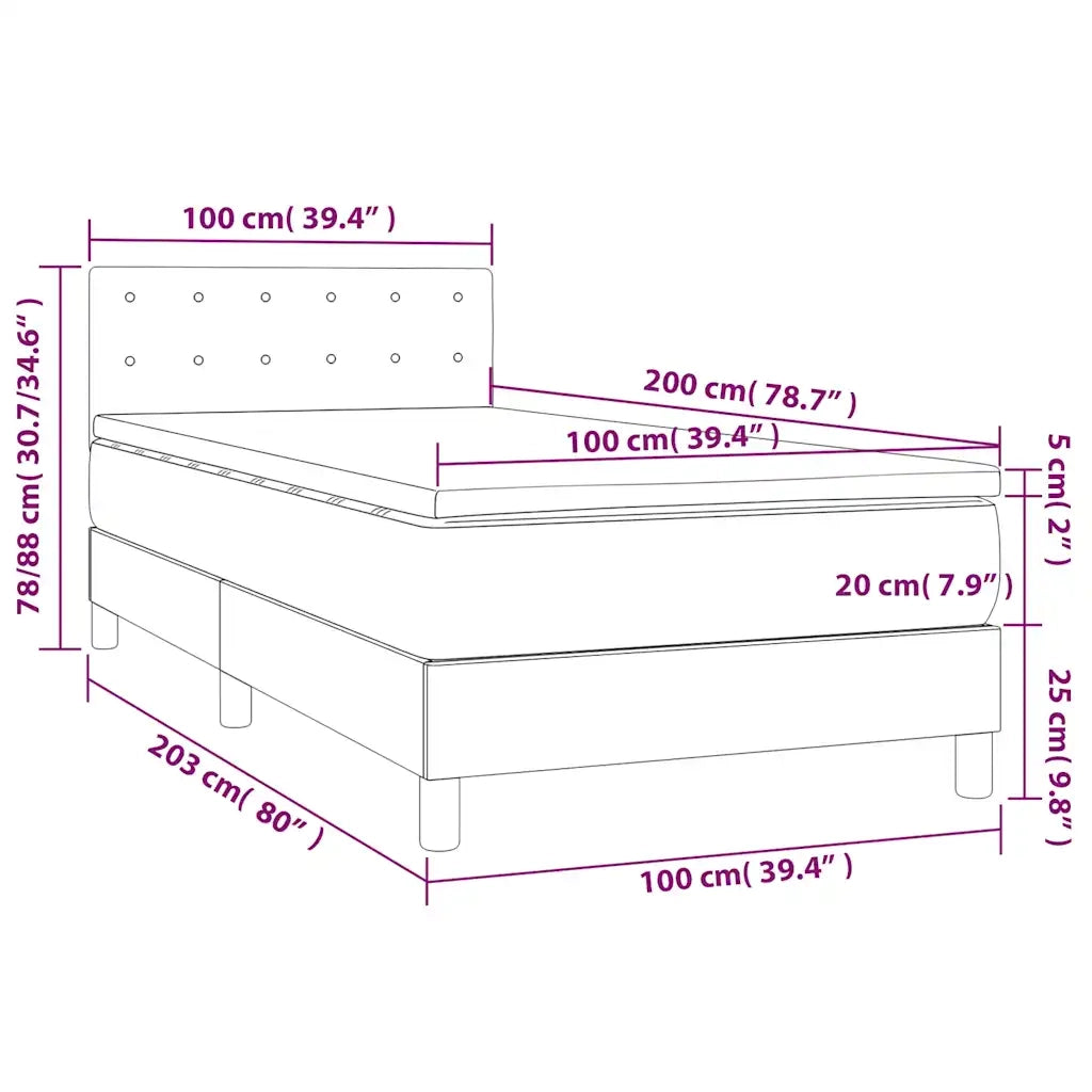 Letto a Molle con Materasso e LED Verde Scuro 100x200cm Velluto 3134630