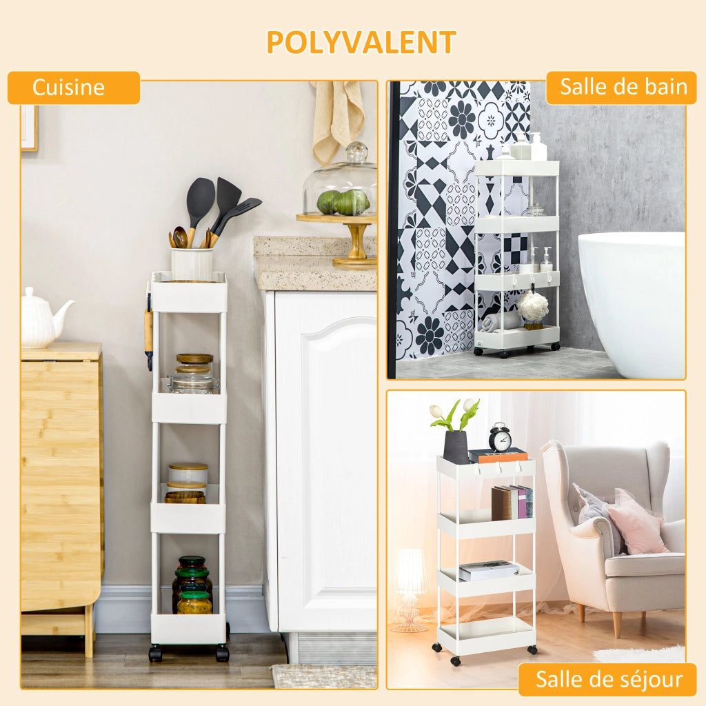 Carr¨¨ di servizio 4 livelli con ruote e cesti ¨C Minimal ¨C bianco