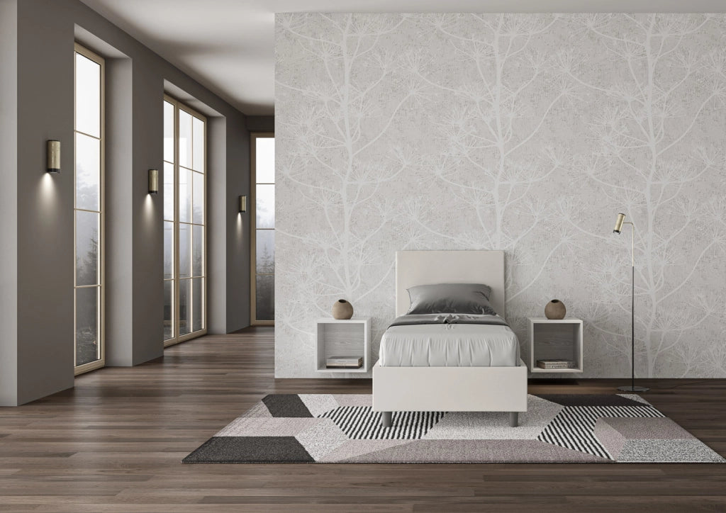 BS COM Letto singolo senza rete imbottito 80x190 similpelle bianco