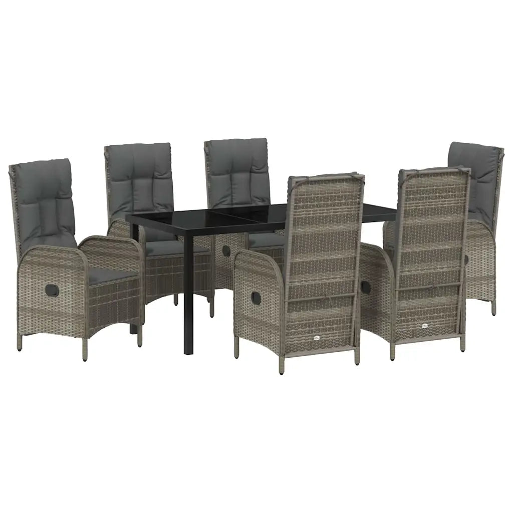 Set da Pranzo per Giardino con cuscino 7 pcs Grigio polyrattan