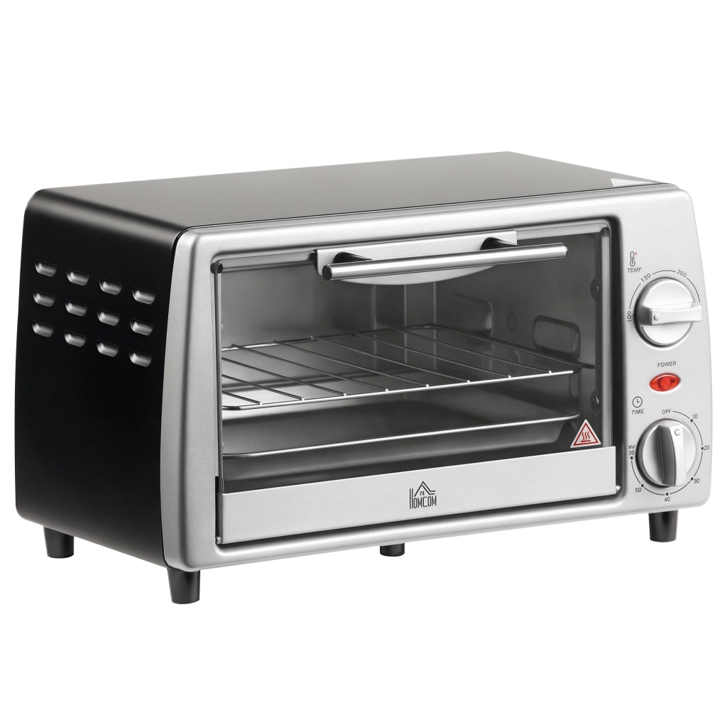 Fornetto Elettrico 10L Temperatura Regolabile e Timer, Griglia e Teglia Incluse, 750W, 36.5x26x22cm, Argento Nero
