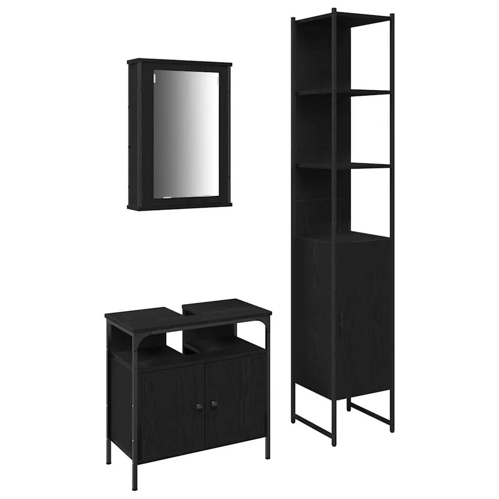 Set di mobili per il bagno 3 pcs Rovere Nero Legno multistrato 3334397