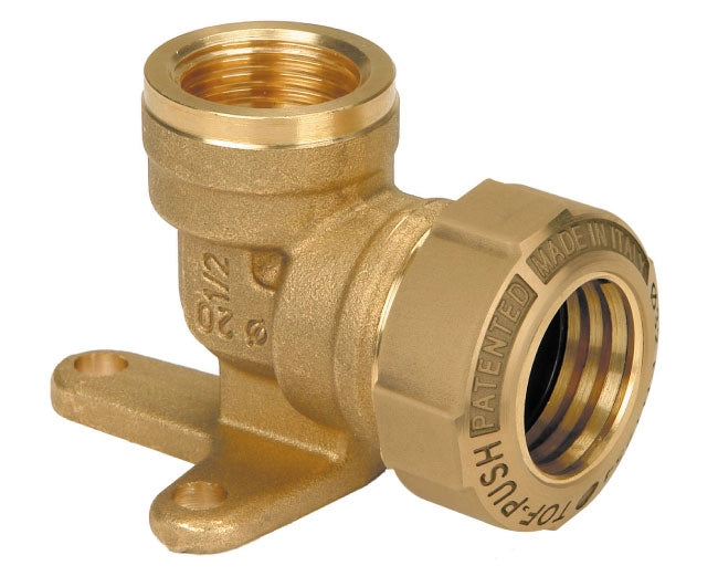 RACCORDO CURVO IN OTTONE FEMMINA FLANGIATO TOF-PUSH OT ø20X1/2 - ANELLO DI ANCORAGGIO METALLICO   EFFEBI S.P.A.